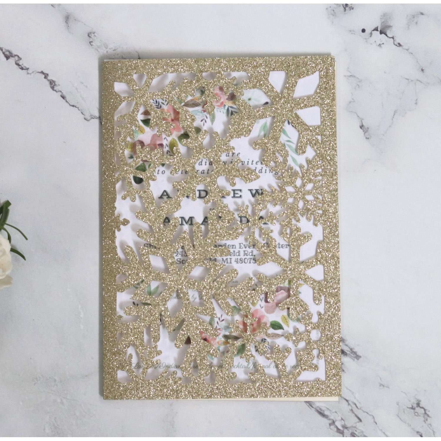Elegant Wedding Invitation Glitter Christmas Greeting Card Business Invitation